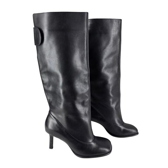 ZARA WOMEN’S BLACK LEATHER HIGH-HEEL STILETTO BOOTS W/ WIDE SHAFT – US SIZE 6 - Picture 1 of 13